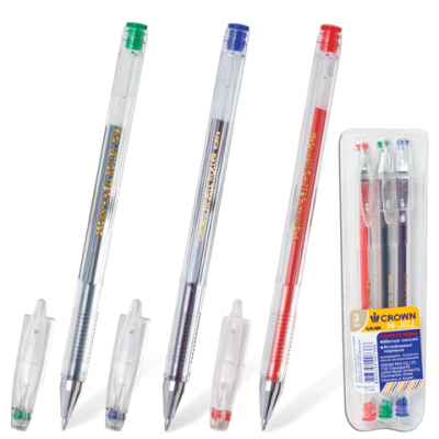 Ручка гелевая &quot;Crown&quot;, набор 3 цвета (синий, красный, зеленый) (01260) 
