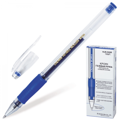 Ручка гелевая &quot;Crown&quot; с резиновой манжеткой, синяя (01258)