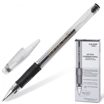 Ручка гелевая &quot;Crown&quot; с резиновой манжеткой, черная (04349) 