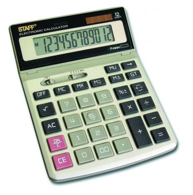 Калькулятор STAFF настольный металлический STF-1712, 12 разрядов, двойное питание, 200х152мм 250121